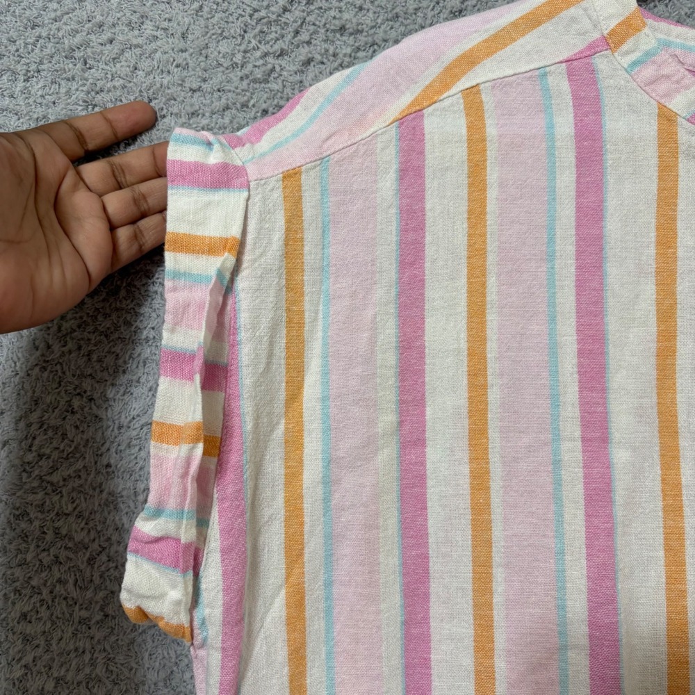 Striped Linen Blend Shirt Dress XL 16-18 Tie Waist Pockets - Picture 4 of 13